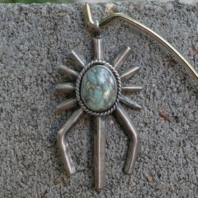 Lina Shepherd Navajo Sterling Silver Spider Pendant with Green Turquoise