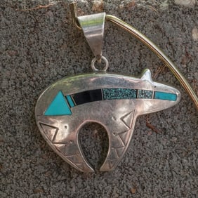 Ray Tracey Navajo Sterling Silver Inlay Bear Pendant