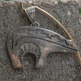 Signed Navajo Sterling Silver Bear Pendant