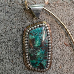Ray Begay Vintage Sterling Silver & Gold Chrysocolla Pendant