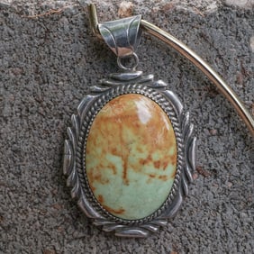 FW Navajo Sterling Silver Green Turquoise Pendant