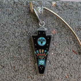 Carl & Irene Clark Navajo Sterling Silver Multi-Stone Inlay Pendant