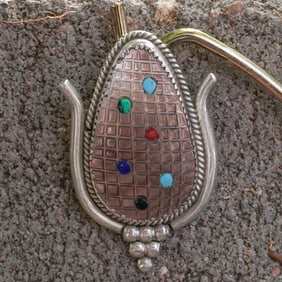 Ben Etsate Zuni Sterling Silver Multi-Stone Corn Pin