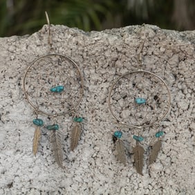 Vintage Navajo Sterling Silver & Turquoise Dreamcatcher Earrings