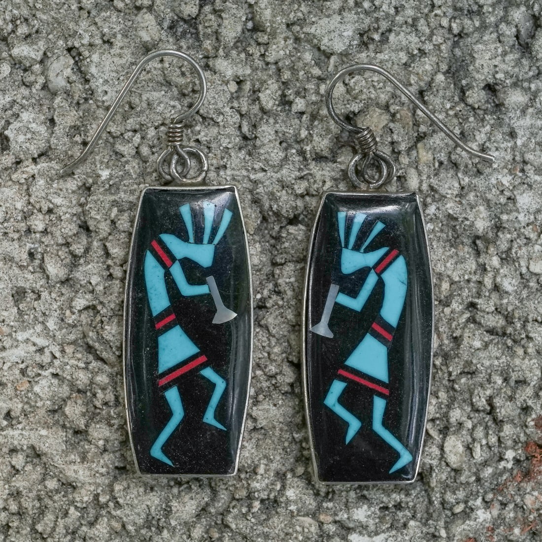 Vintage Sterling Silver Zuni-Style Inlay Dangle Earrings (1 of 6)