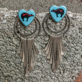 Vintage Navajo Sterling Silver Inlay Earrings