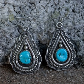 J. Letsitty Vintage Navajo Sterling Silver & Turquoise Earrings