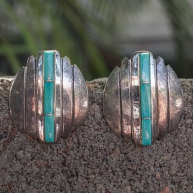 Temé Vintage Navajo Sterling Silver Turquoise Inlay Earrings