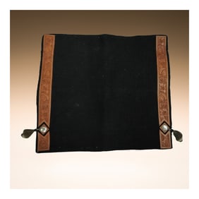 Southwestern Wool Saddle Blanket with Floral Leather Trim