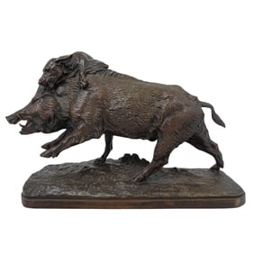 Isidore Bonheur (French, 1827-1901) Bronze Hound Attacking Boar Sculpture