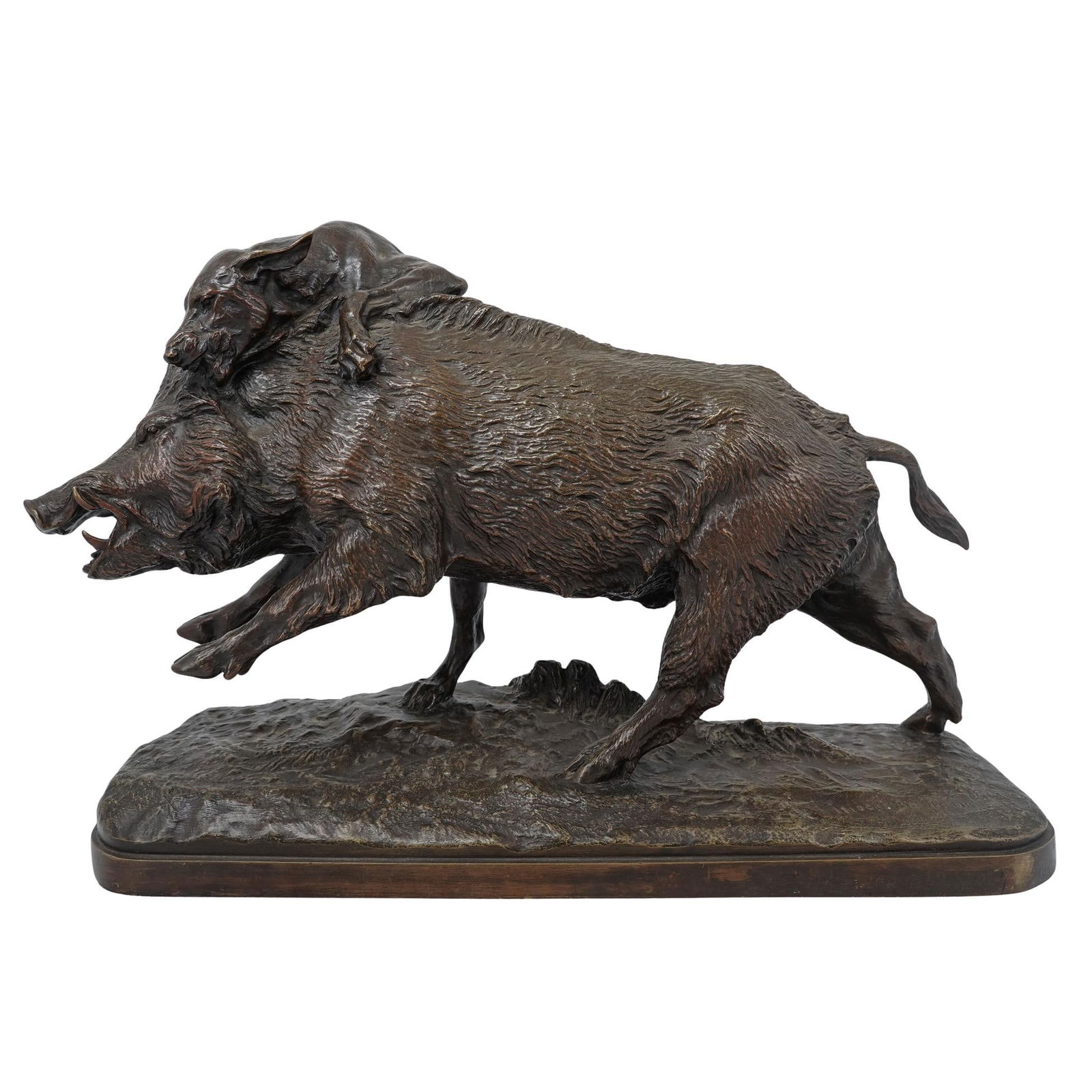 Isidore Bonheur (French, 1827-1901) Bronze Hound Attacking Boar Sculpture