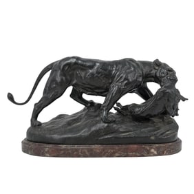 Clovis Edmond Masson (1838-1913) Bronze Panther Hunting Scene