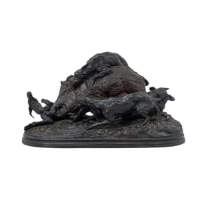 Pierre Jules Mene (1810- 1879) Cast Iron "Boar Hunt" Figural Group