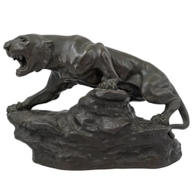 Thomas Cartier (1879-1943) Patinated Bronze Panther Sculpture