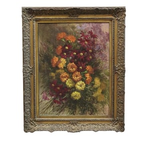 Bibi Zogbe (Lebanese 1890-1973) Floral Still Life Oil on Canvas Painting