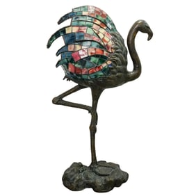 Alberic Collin (Belgian, 1886-1962) Bronze & Slag Glass Flamingo Lamp