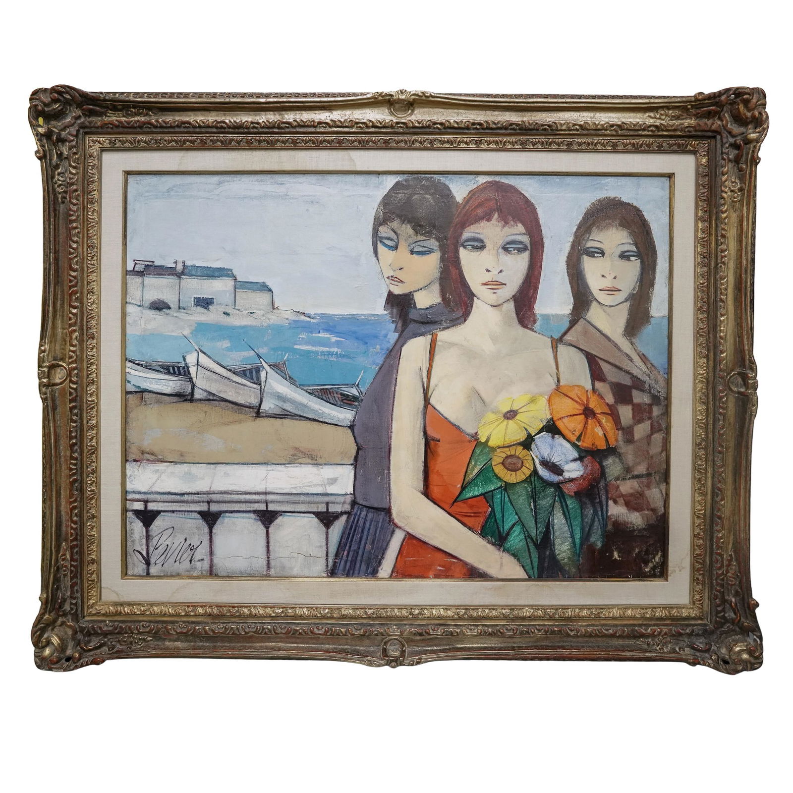 Charles Levier (French, 1920-2003) "Femmes a la Plage" Oil on Canvas: Charles Levier (French, 1920-2003) "Femmes a la Plage" Oil on Canvas20th century, France/USAA landscape oil on canvas painting features a trio of women in the foreground by artist Charles Levier (Fren