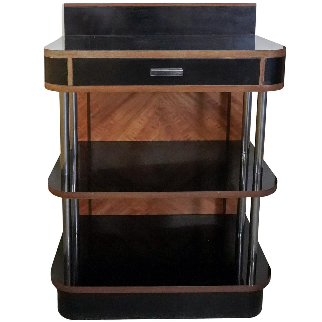 Gilbert Rohde Attrib. Art Deco Streamline Moderne Lacquered Wood Bar Shelf (1 of 5)