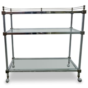 John Vesey Glass and Chrome Rolling Etagere