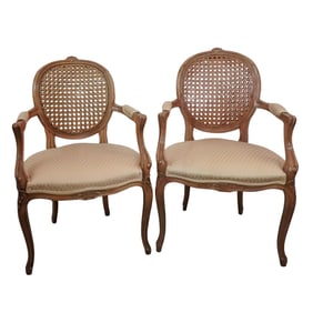 Pair of Louis XV Style Woven Cane Armchairs