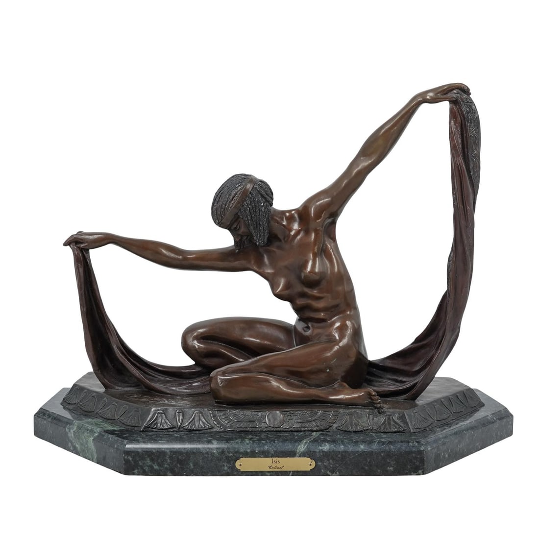 After Claire Colinet (Belgian, 1885-1972) "Isis" Bronze Sculptor: After Claire Colinet (Belgian, 1885-1972) "Isis" Bronze Sculptor20th century, BelgiumA bronze sculpture of a nude female figure titled "Isis" by sculptor Claire Jeanne Roberte Colinet (Belgian, b. 188