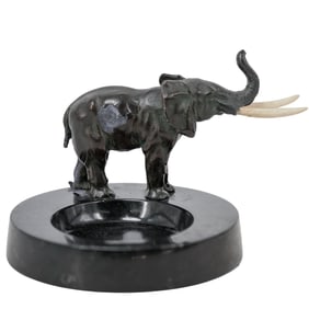 Art Deco Bronze & Bone Elephant Ashtray