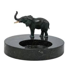 Art Deco Bronze & bone Elephant Ashtray