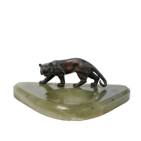 Art Deco Onyx and Bronze Tiger Ashtray