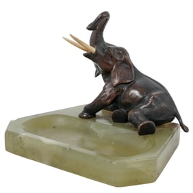 Austrian Bronze & Green Onyx Elephant Ashtray