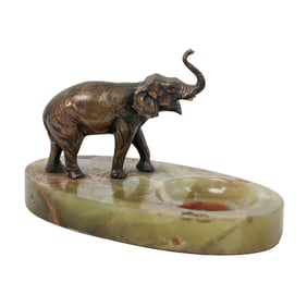 Art Deco Austrian Bronze and Green Onyx Elphant Ashtray