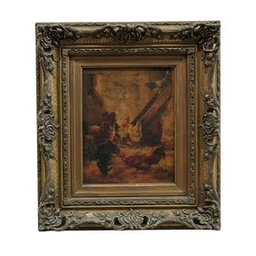 19th Cent. C Peyrot Interior Barn Scene Oil on Canvas