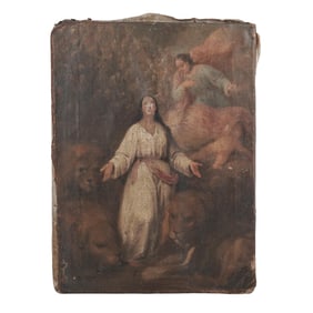 Spanish Colonial School Oil On Canvas Devotional Painting