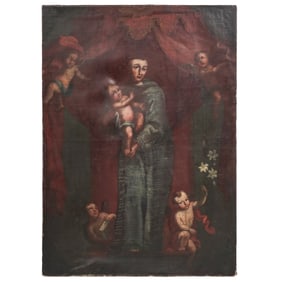19th Century Cuzco School St. Anthony of Padua Oil on Canvas