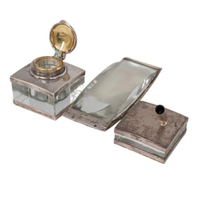 (3pc) Montblanc Sterling Silver Mounted Glass Desk Accessories