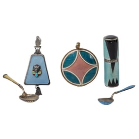 (5pc) Sterling Silver and Gilt Metal Gilloche Enamel Miniature Group