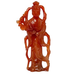 Chinese Carved Carnelian Agate Guan Yin