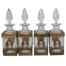 (4 pcs) French Crystal and Ormolu Perfume Bottles
