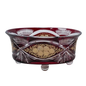 Vintage Bohemian Cut Crystal Gilt and Ruby Bowl