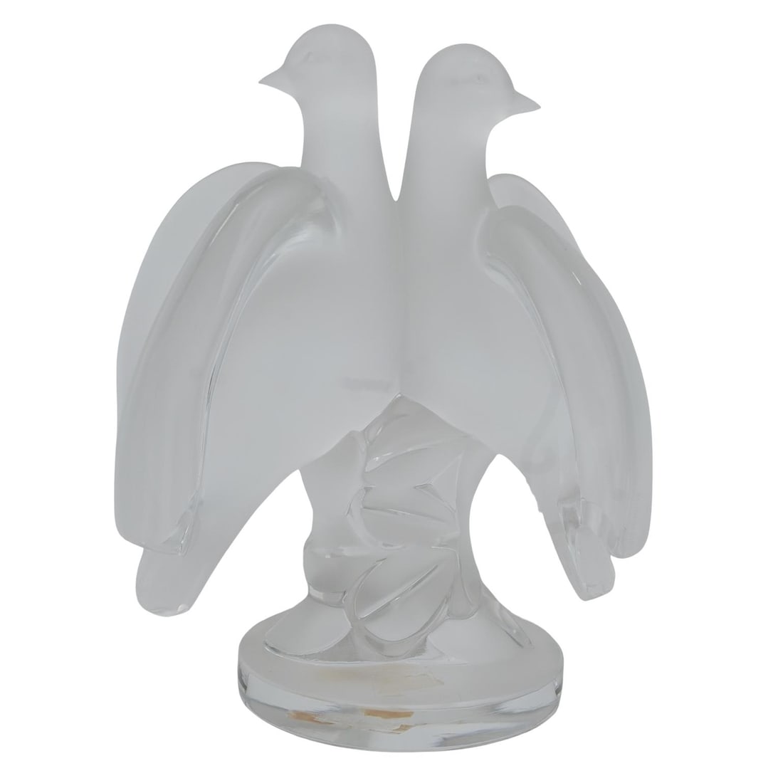 Lalique Crystal "Ariane" Doves Figurine: Lalique Crystal "Ariane" Doves Figurine20th century, FranceA Lalique frosted glass "Ariane" pair of doves figurine. Etched "Lalique France" on side of base and marked on bottom with "made in France" s