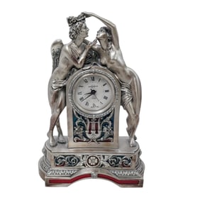 Line Argenti "Eros & Psyche" Silvered Resin Mantel Clock