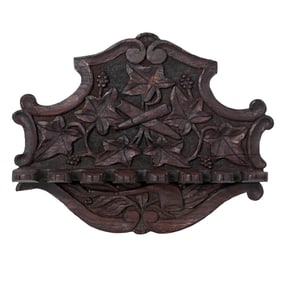 Victorian Black Forest Carved Wood Wall Pipe Rack