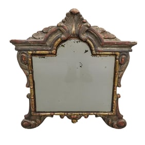 Antique Italian Polychrome Carved Wood Reliquary Mercury Mirror