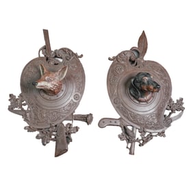 Pair of Figural Cast Iron Hunting Plaques