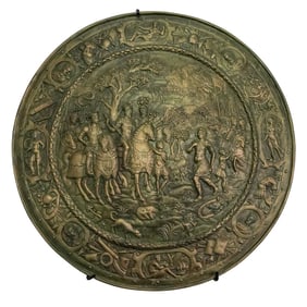 Antique Gilt Brass Repousse Neoclassical Battle Scene Shield