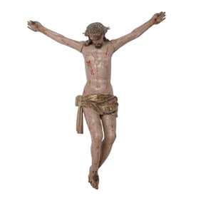 19th Cent. Carved Wood & Polychrome Jesus Crucifix