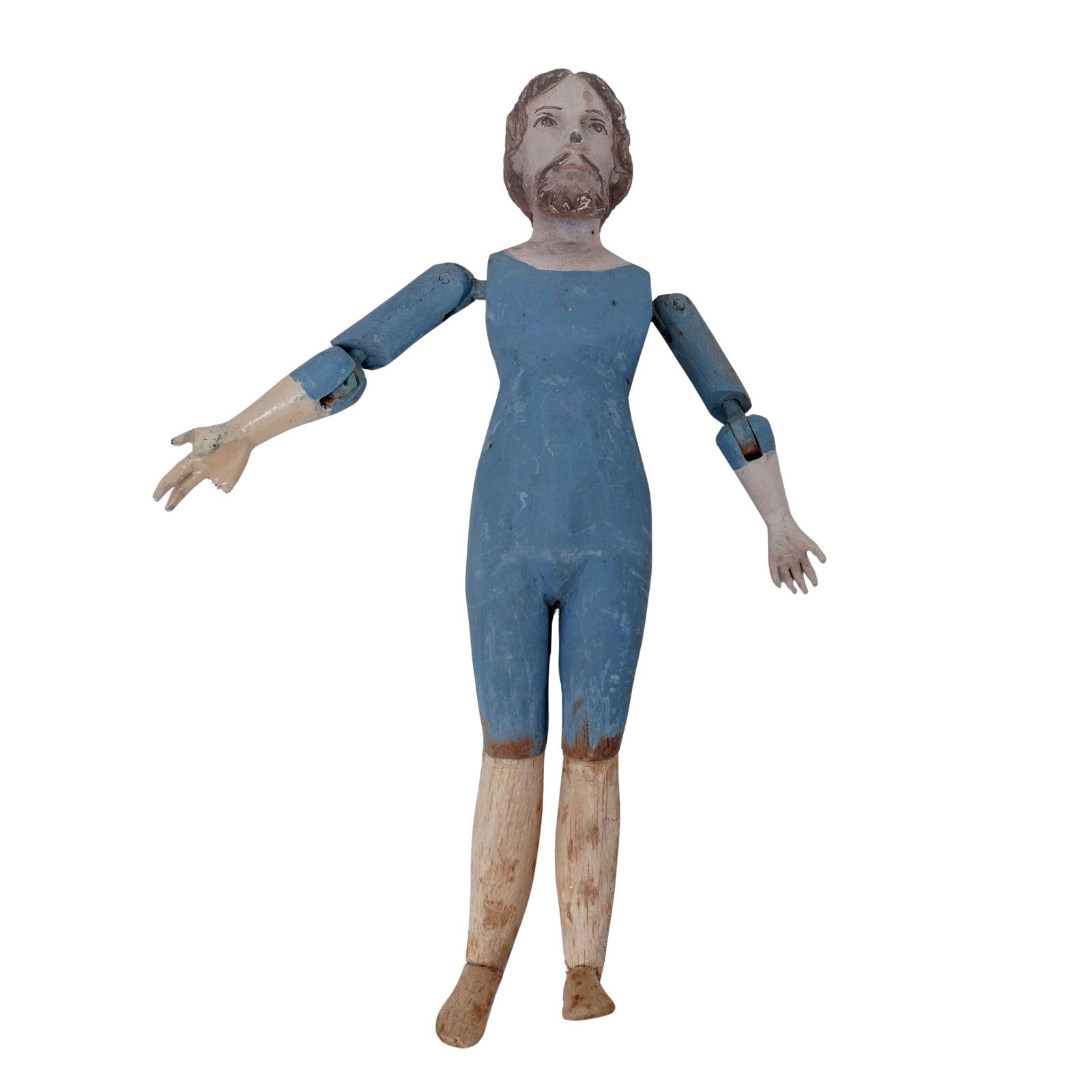 Antique Spanish Colonial Articulated Santo Figure: Antique Spanish Colonial Articulated Santo Figure19th century , South AmericaAntique Spanish colonial articulated Santo mannequin wooden figure.The figurine made of a carved wood with applied gessoed