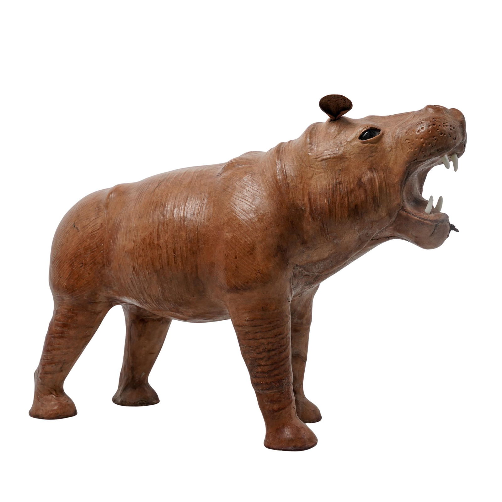 Vintage Large Leather Wrapped Hippo Sculpture: Vintage Large Leather Wrapped Hippo Sculpture20th centuryVintage Large Leather-wrapped hippopotamus sculpture.The sculpture is handmade with a light to medium brown patinated finish, textured leather,