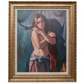 Philippe Alfieri (American/Italian, 1921-2009) Topless Woman Oil Painting
