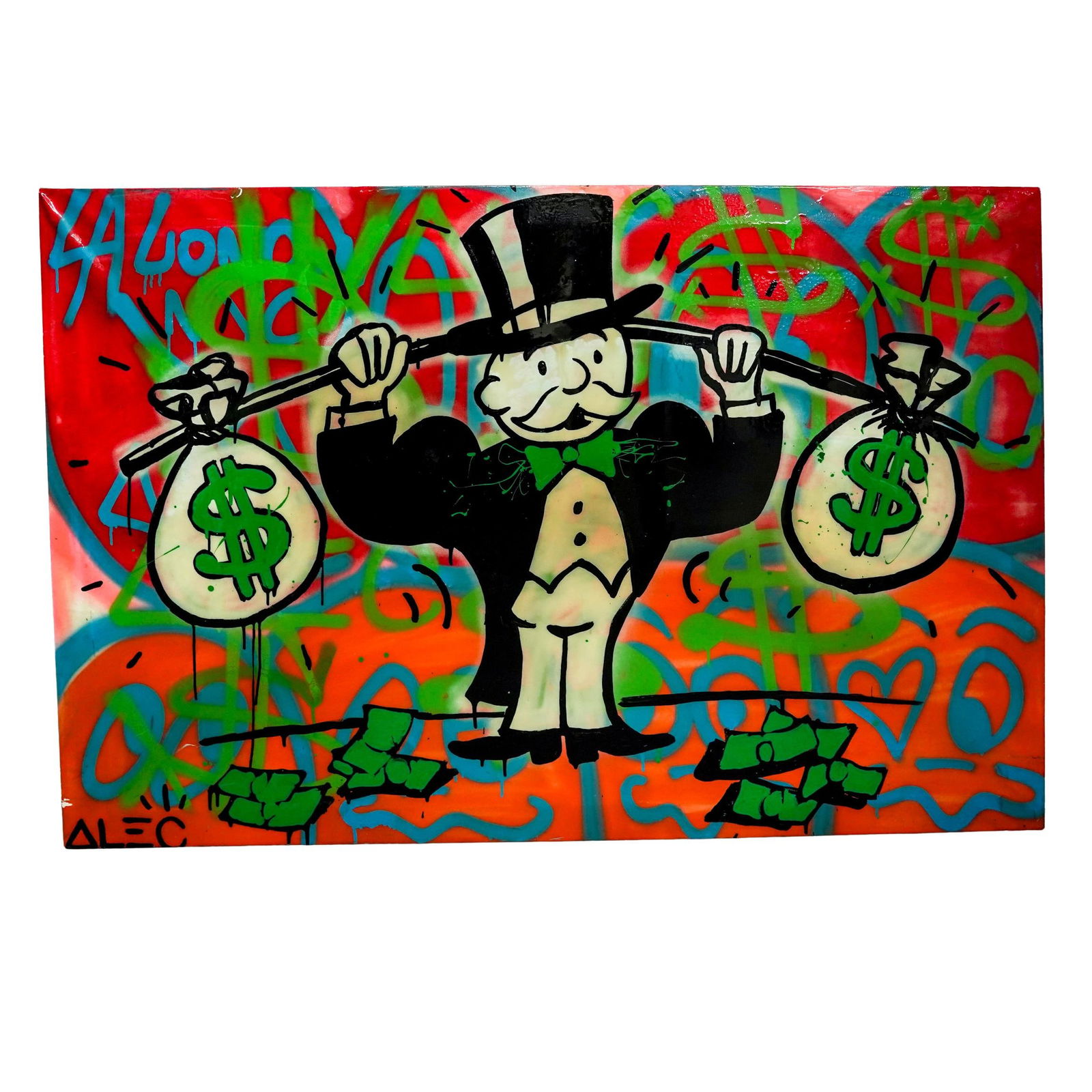 Alec Monopoly (American, b. 1986) Large Mixed Media on Canvas Work (1 of 5)