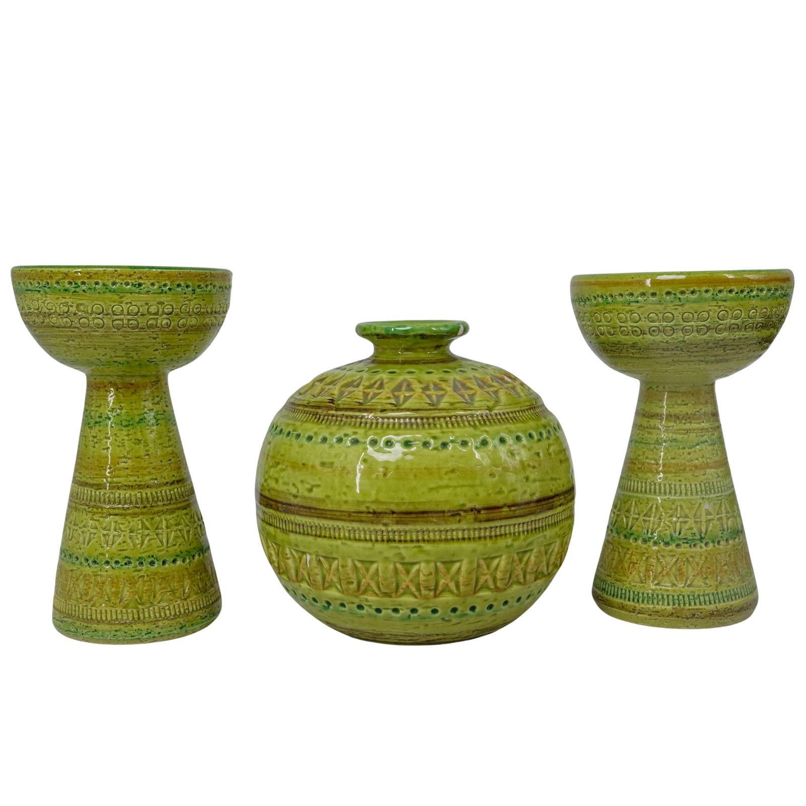 (3pc) Vittoriano Bitossi Lime Green Glazed Group (1 of 6)
